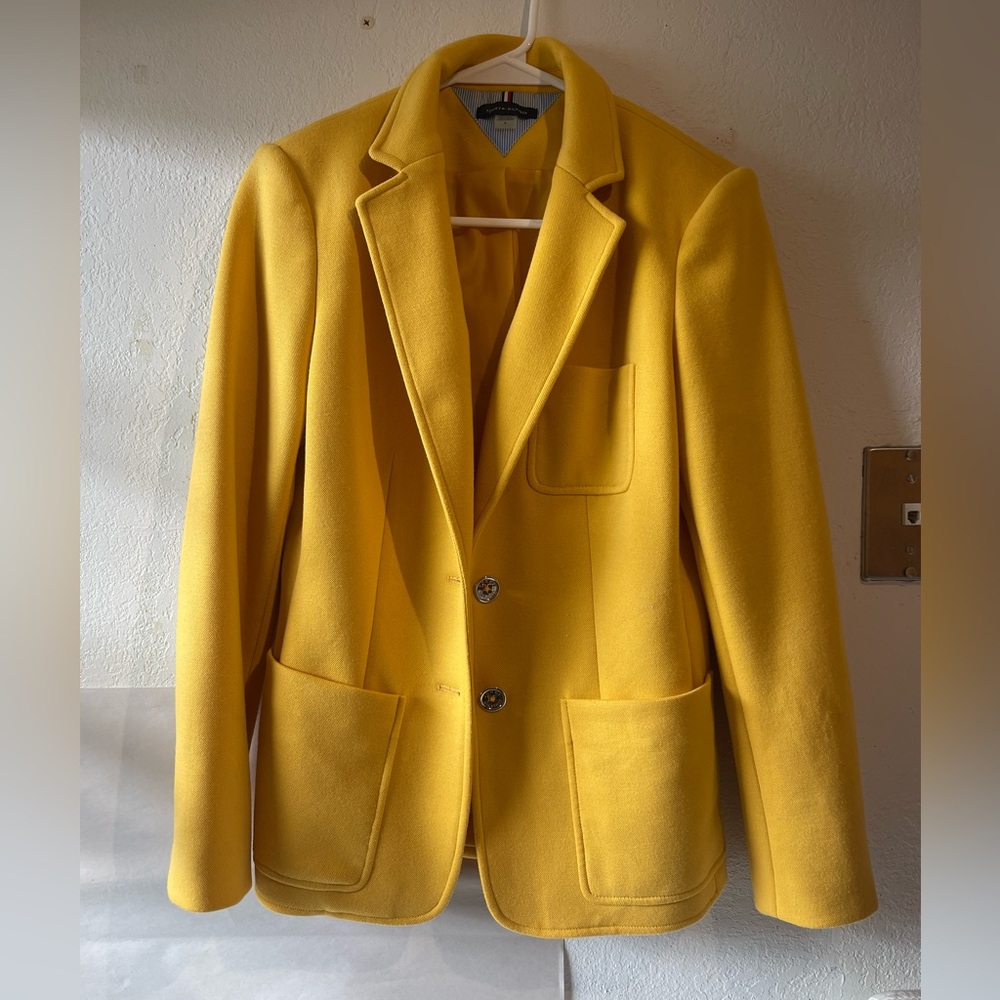 Tommy Hilfiger Jersey Yellow Lined Blazer Jacket Size 6 - Picture 3 of 5